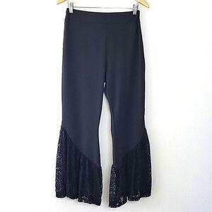 YVETTE Black Legging Lace Bell Bottom Flair Pull On Pant size L Stretchy Witchy